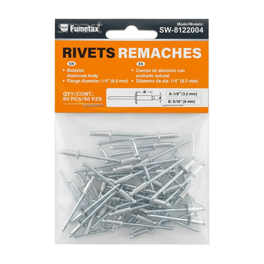Bolsa con 50 pzas, remaches fumetax de aluminio con ala de 6.5mm / sw-8122004