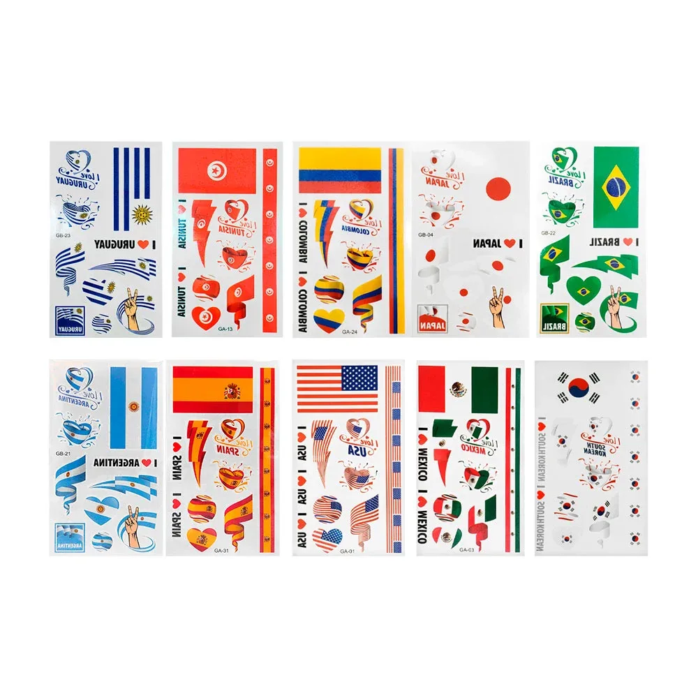 Paquete con 10 mini plantillas con tatuajes temporales de países / lu88420