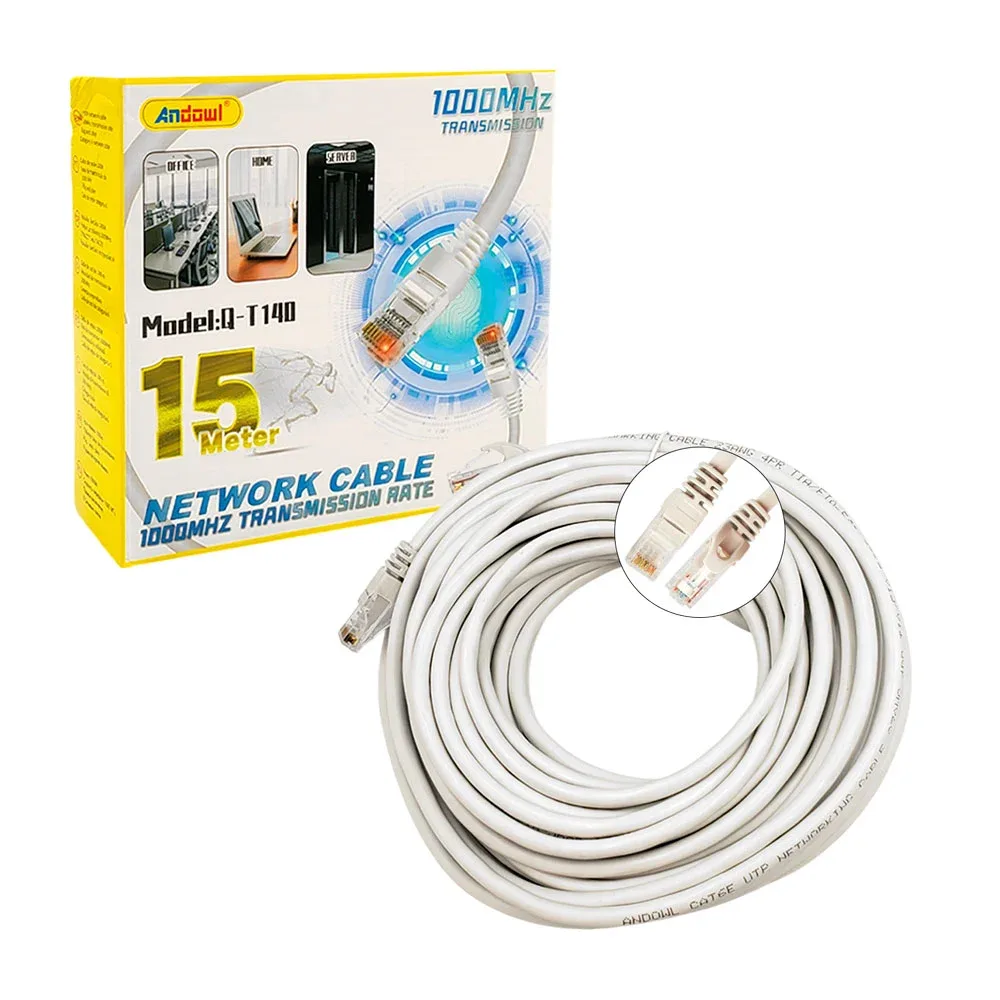 Cable de red internet 15m, cat6e utp, con transmisión de 1000MHz
