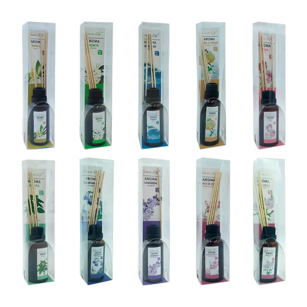 Aromatizante difusor de fragancia, frasco de vidrio + varillas, 30ml, variedad