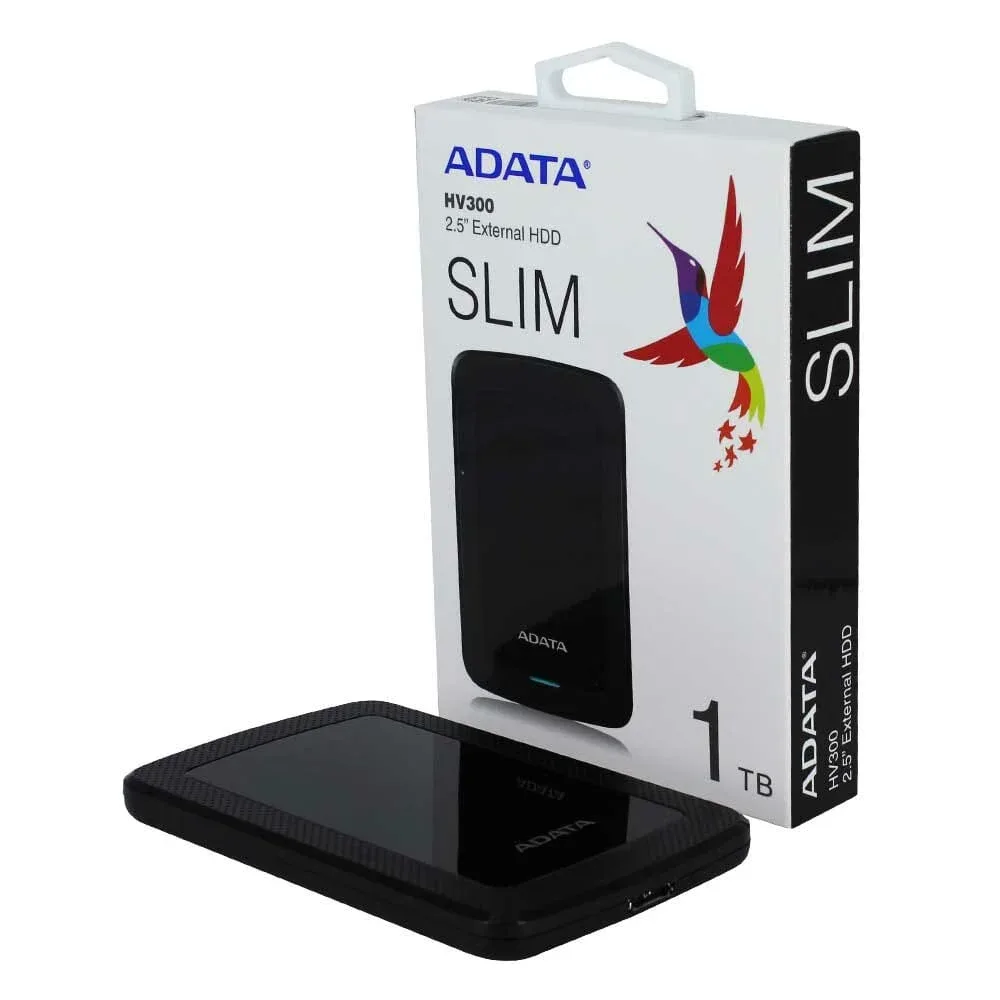 Unidad de disco duro externo 2.5" hdd adata color negro versión slim hv300 con puerto usb 3.1 y capacidad de 1tb / hv300-cbk