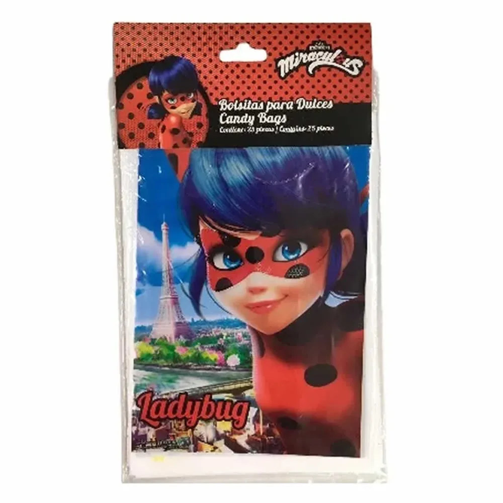 Paquete con 10 bolsas dulceras granmark de cartón con diseño de miraculous ladybug / 498-682
