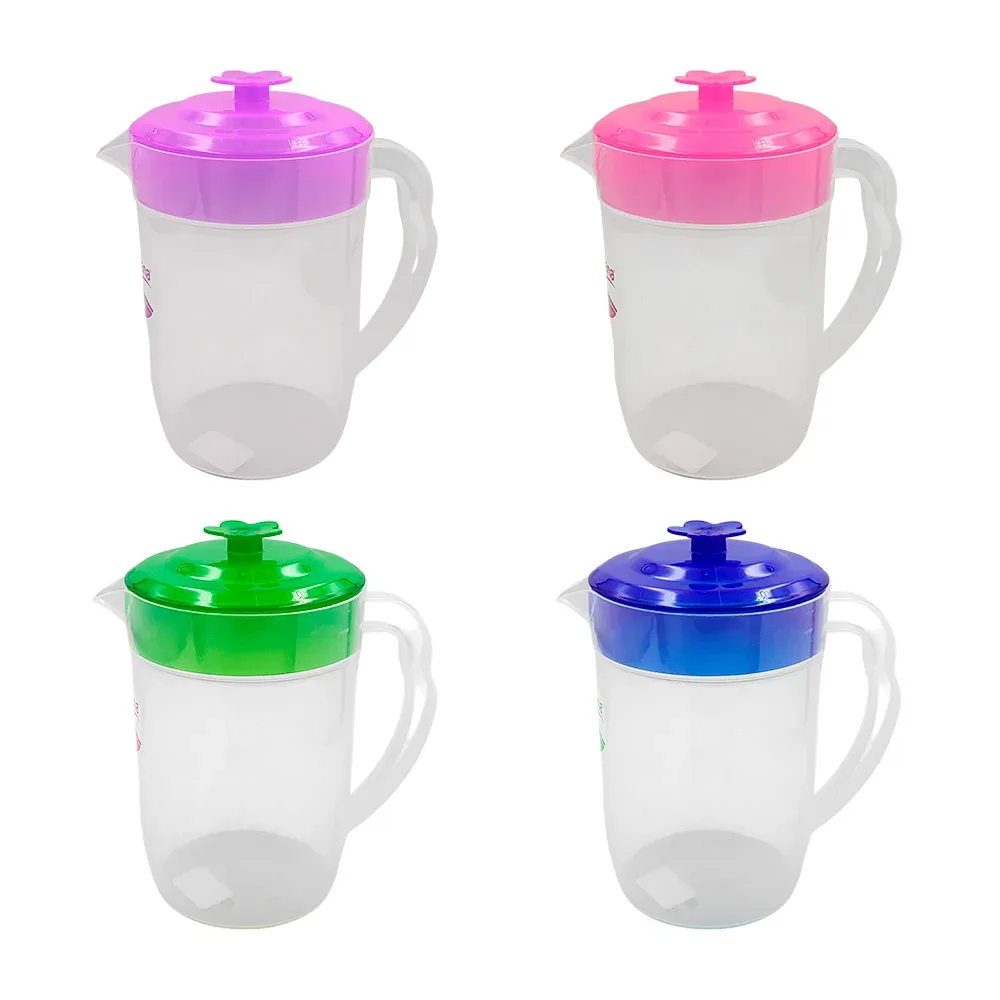 Jarra de plástico transparente + tapa con flor, 1lts, variedad de colores