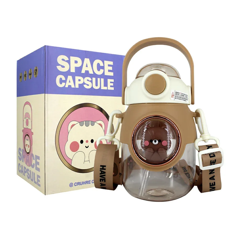 Botella transparente de plástico con decoración encapsulada de animales, asa agarradera y capacidad para 820ml, variedad de diseños / ch-9033