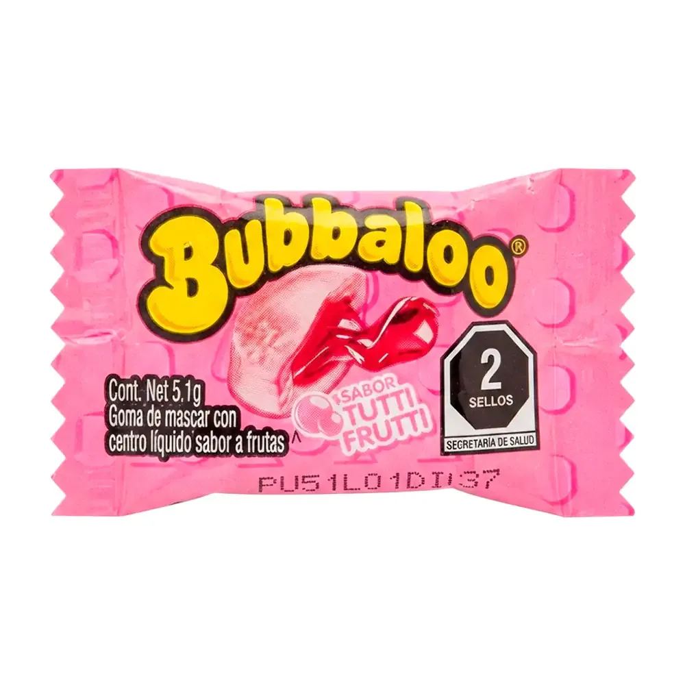 1pza goma de mascar bubbaloo con relleno líquido sabor tutti frutti, 5.1g / 73282
