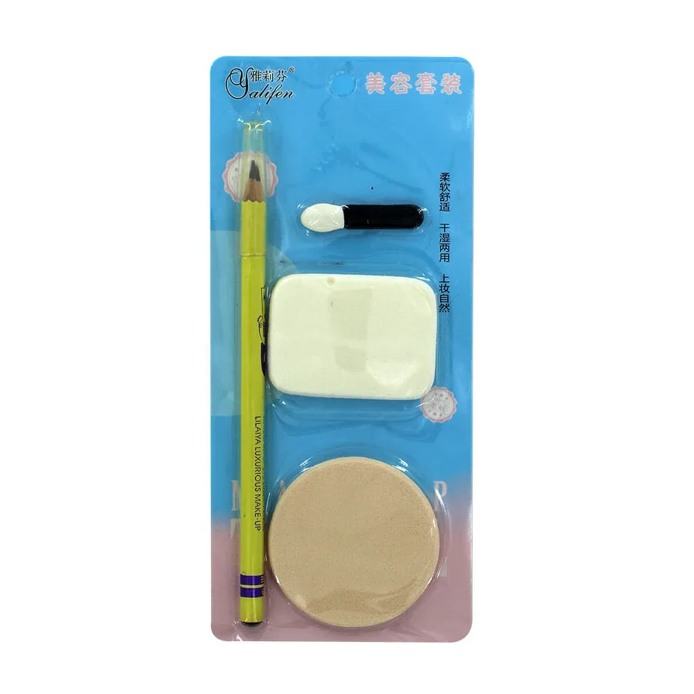 Blíster con 2 esponjas de maquillaje, 1 aplicador de sombras y lápiz para delinear ojos / yalifen t124