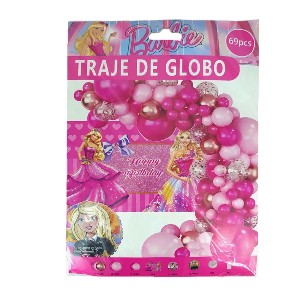 Kit decorativo barbie de 69pcs / 40 globos de 10, 4 globos de 18, 15 globos de 5, 6 globos de 12- pulgadas, globo metalico, poster de happy birthday, cadena de globo y pegatinas de globo / 60812