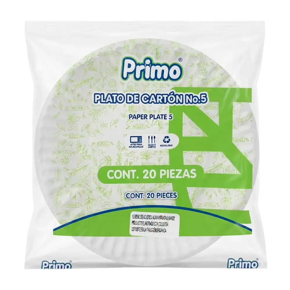 Paquete primo con 20pz de plato de cartón no.5 / 120334