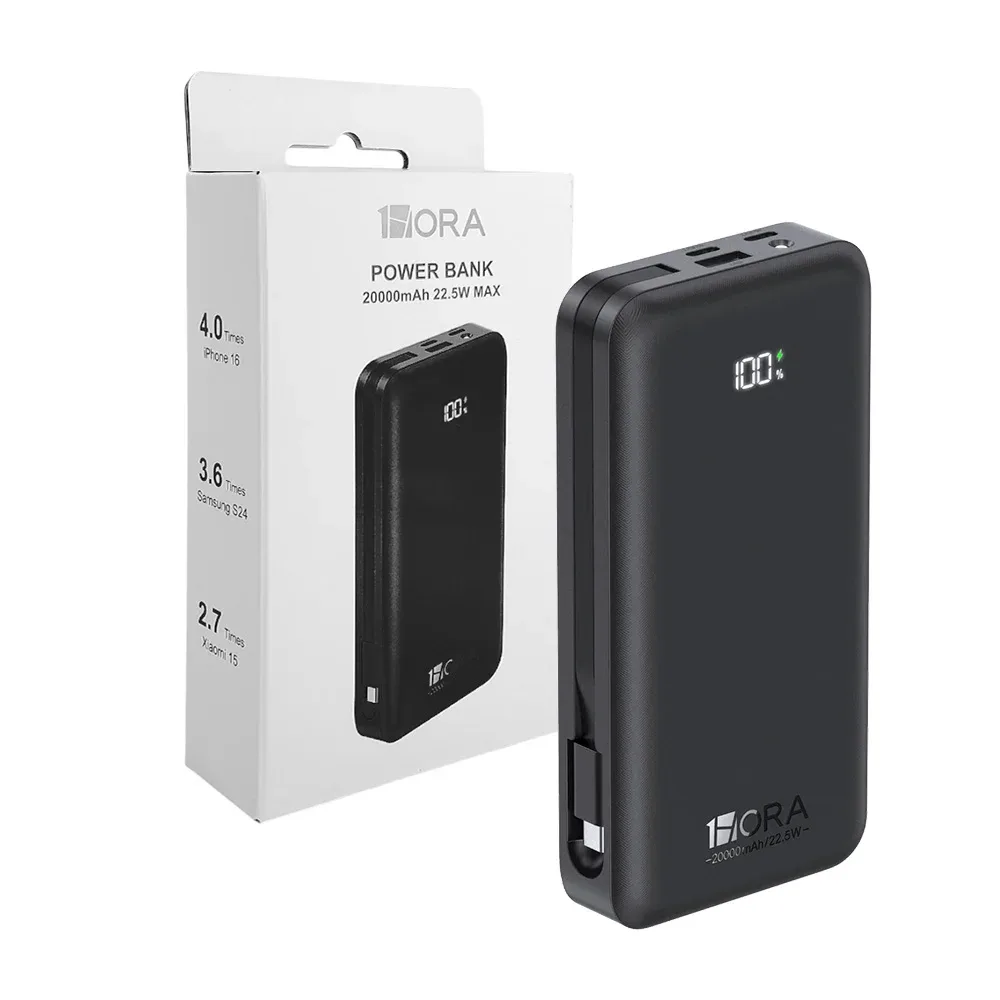 Power bank de 20000mah 1 hora con indicador led + cable usb a usb-c y puertos