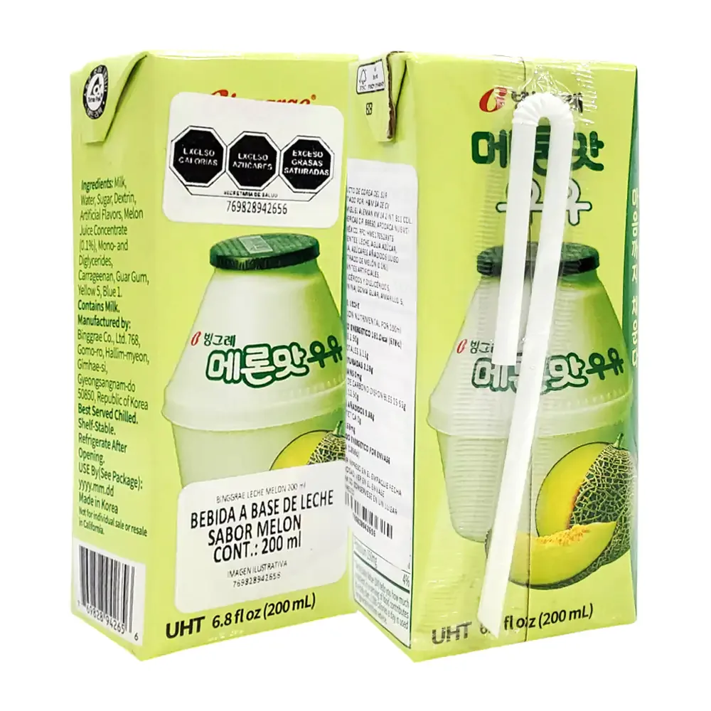 1pza bebida binggrae saborizada a base de leche sabor melón, 200ml / 942687