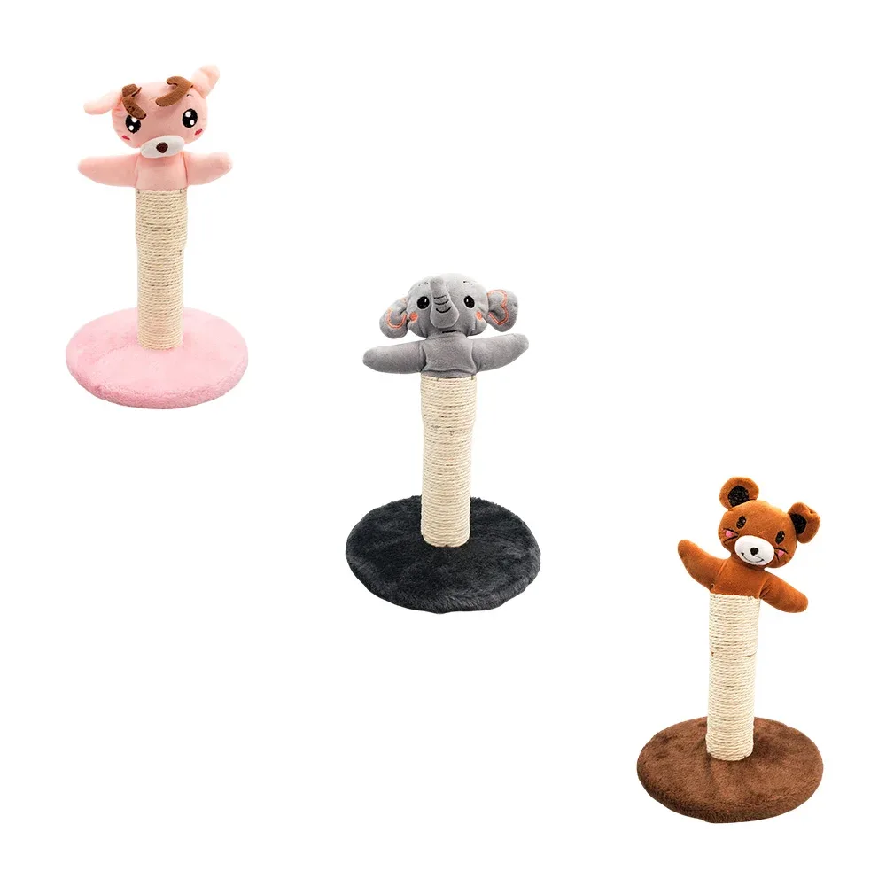 Tubo rascador base y animalito acolchado envuelta en yute, variedad de colores