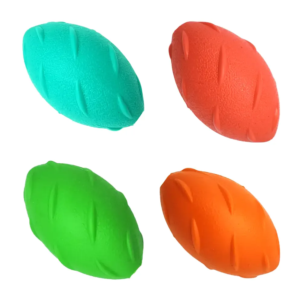 Juguete chillón para mascota en forma de pelota ovalada con relieve, variedad de colores