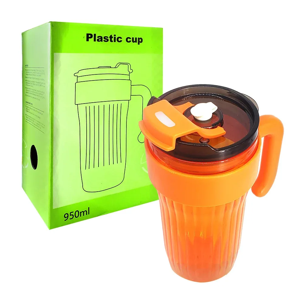 Vaso taza de plástico translúcido con capacidad 950ml y popote, variedad de colores / plastic cup / 23-qcb-011