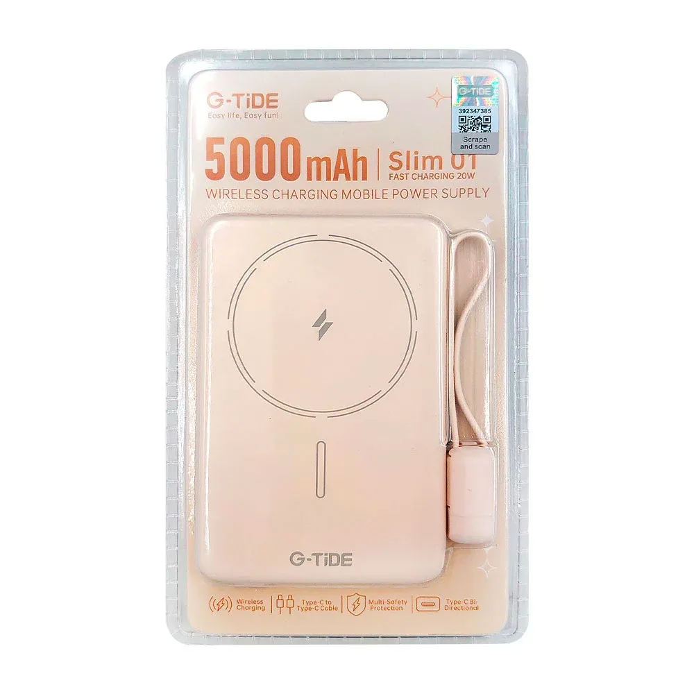 Power bank g-tide de 5000 mah, carga inalámbrica y cable tipo c a tipo c
