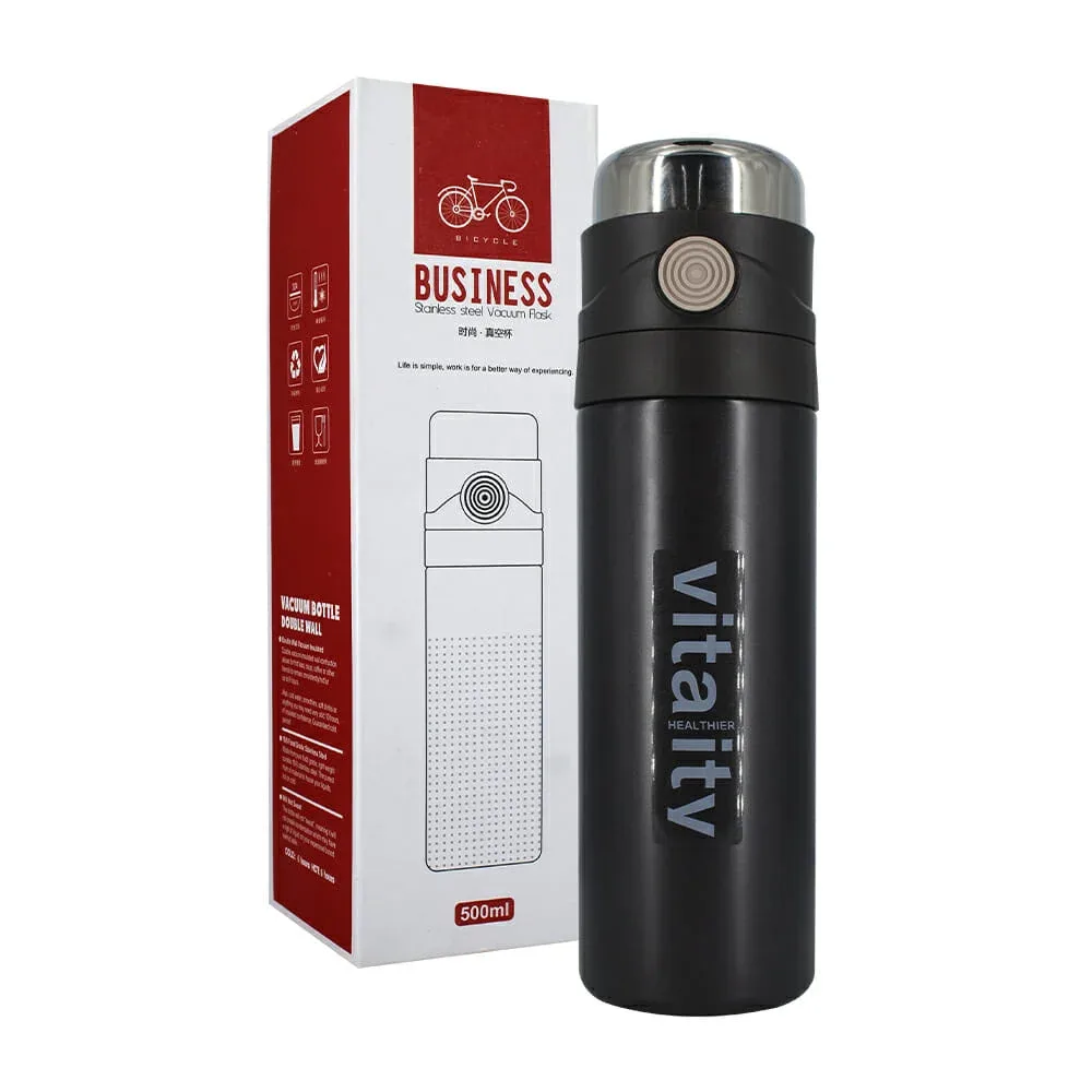 Termo de acero inoxidable liso con agarradera de plástico y capacidad de 500ml, variedad de colores / 0024
