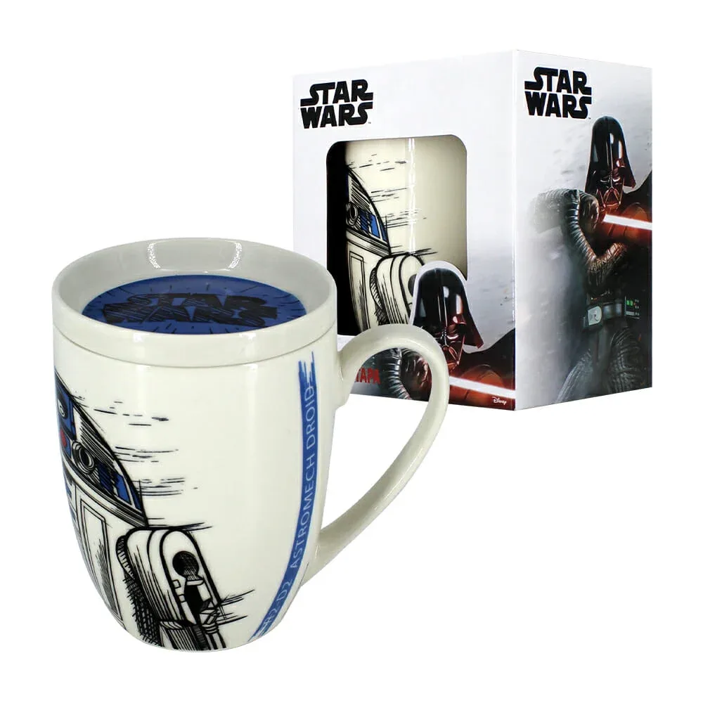 Taza de porcelana + tapa, con diseño de r2-d2 star wars / 611249