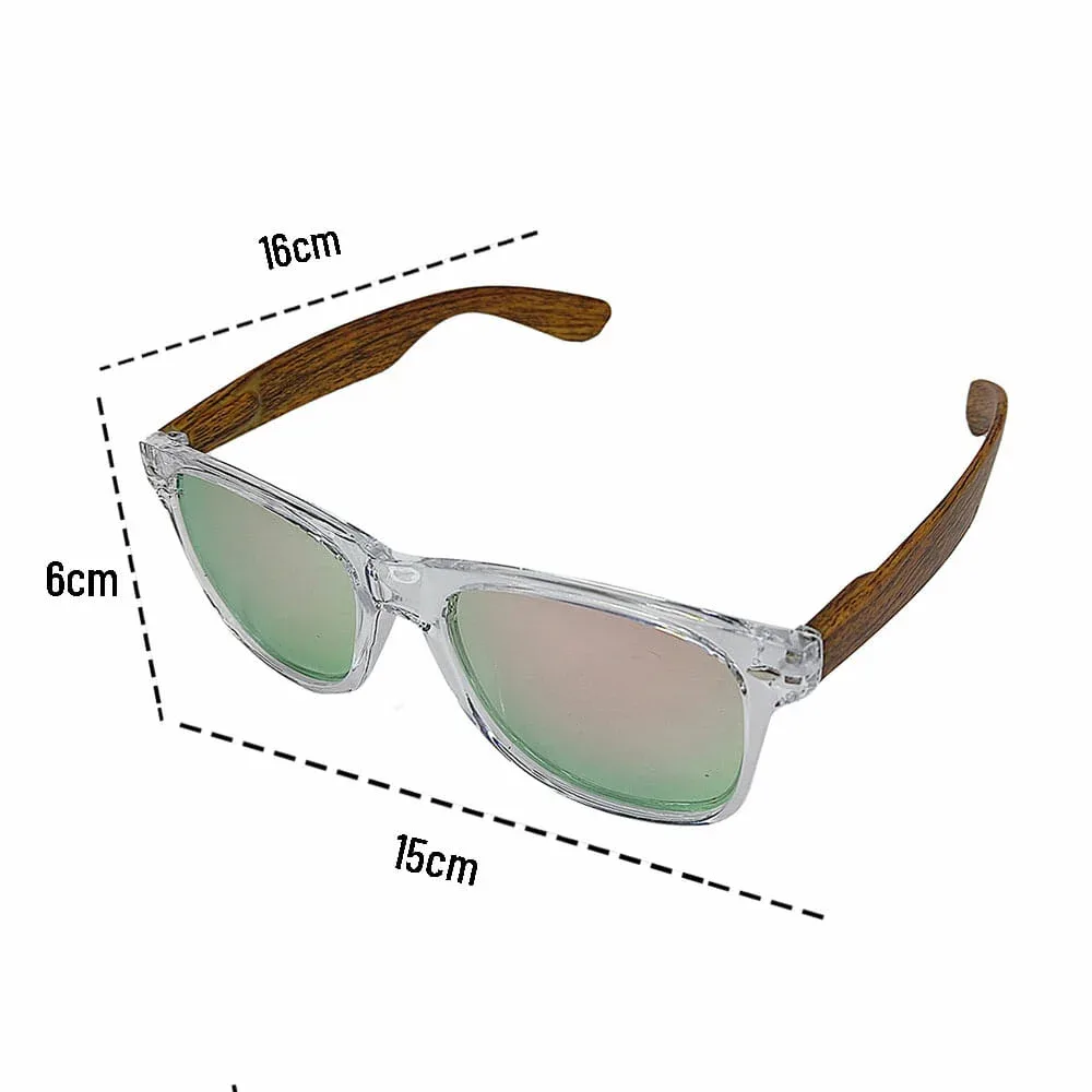 1pza Lentes de sol de marco transparente con varillas tipo madera 3001tm-4mf