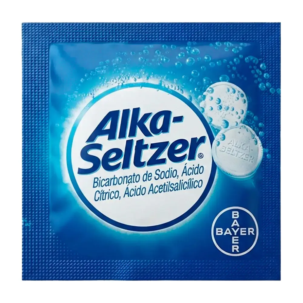 1pz Sobre alka-seltzer con 2 tabletas para aliviar agruras, acidez, indigestión y dolores de cabeza