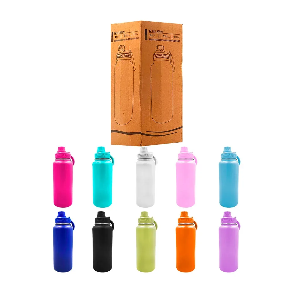 Termo liso de acero inoxidable con boquilla en tapa y agarradera, 32oz, variedad