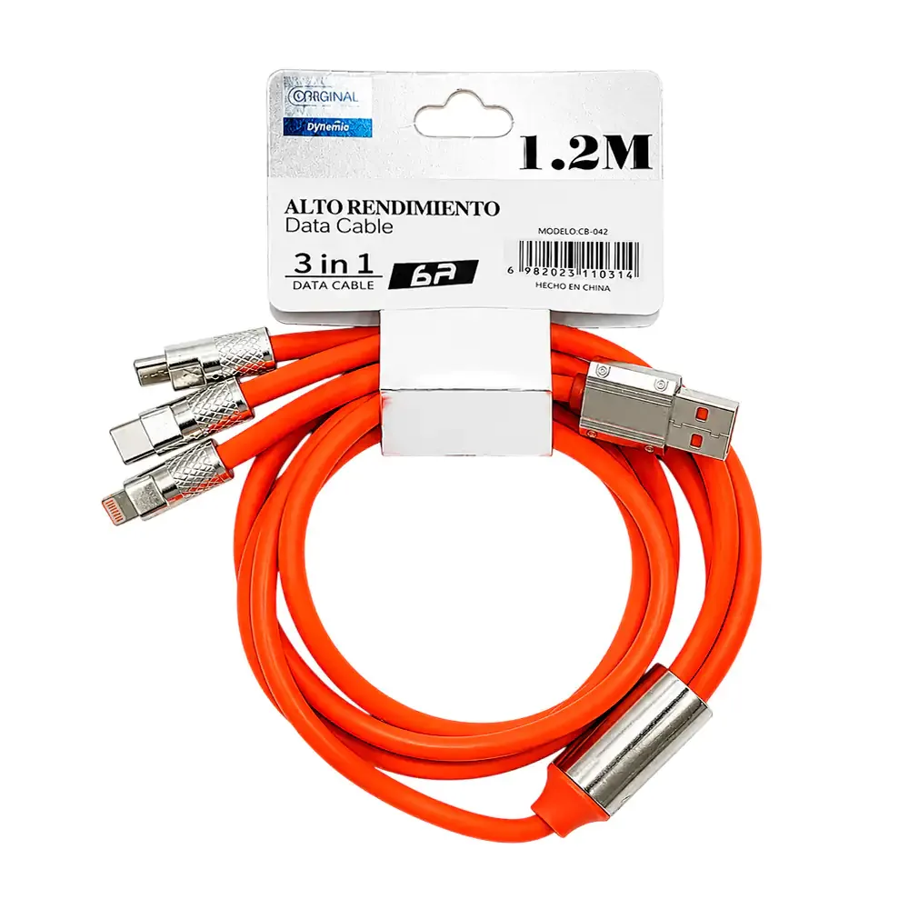 Cable reforzado de alto rendimiento de usb a v8, usb-c y lightning, 1.2m