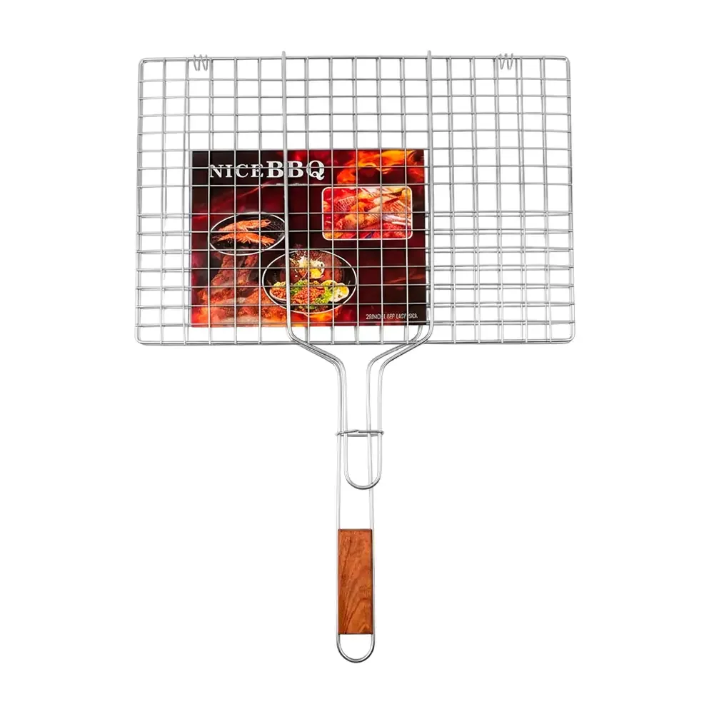 Rejilla para asador de acero inoxidable con mango de madera, 40x30cm / 1694311