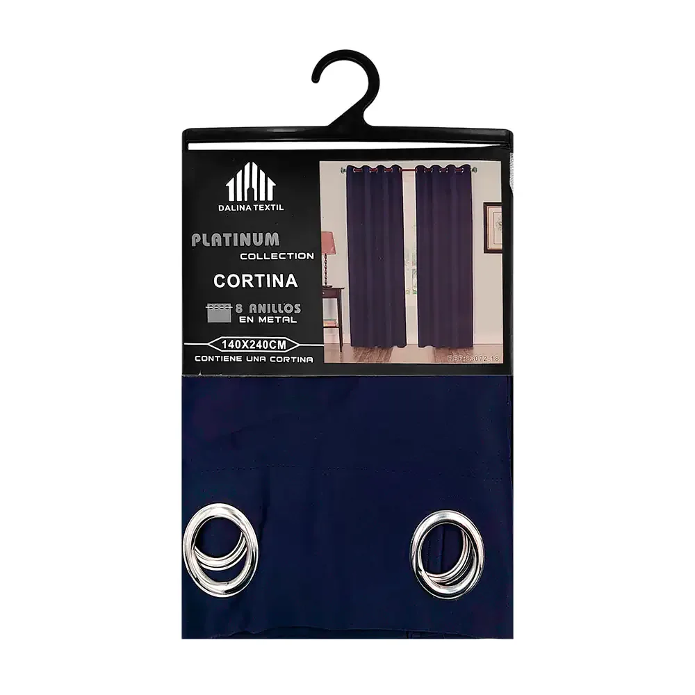 Cortina de tela tipo blackout, color azul marino con textura lisa / 83072-18