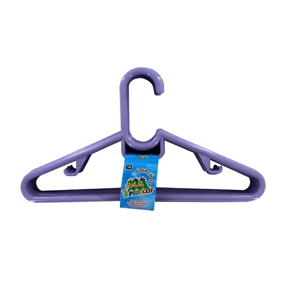Paquete con 10 ganchos chicos infantiles de plástico para ropa, variedad de colores / 3p-i