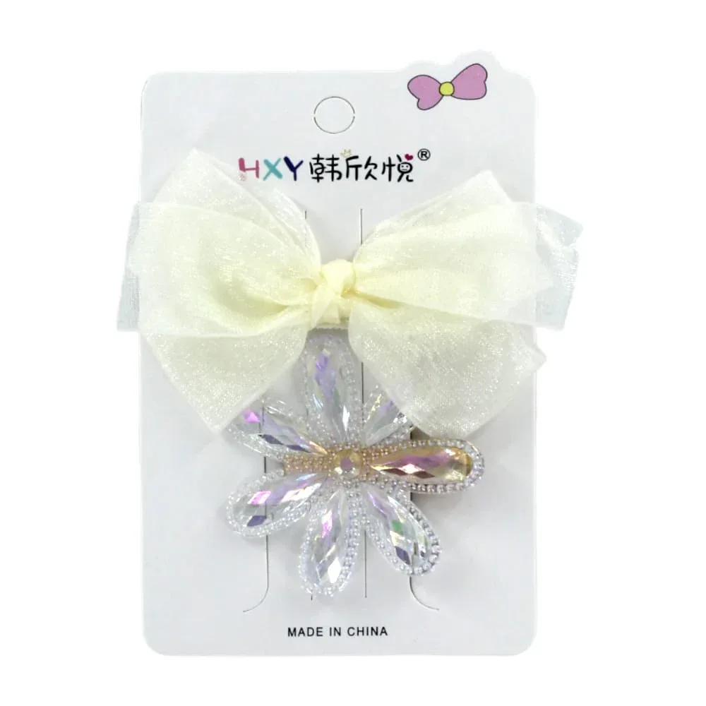 Paquete con 2 broches para el cabello con diseño de flor y moño, variedad de colores / 532224