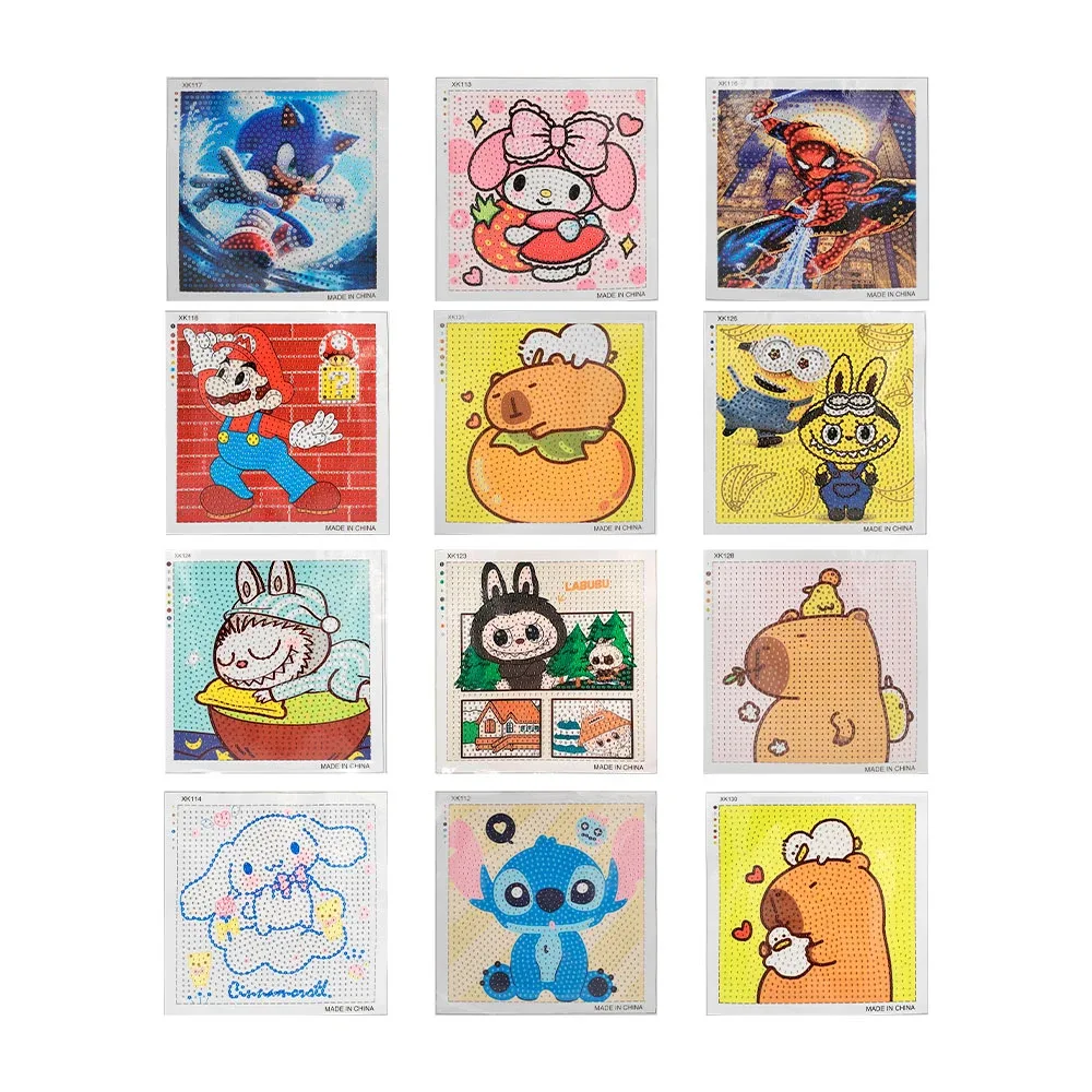 Dibujo lienzo interactivo diamond painting con marco y diseño de personajes animados, 17x17cm, variedad de modelos / 17126