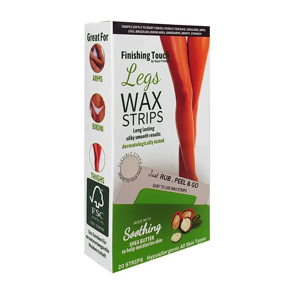 Paquete con 20 tiras de cera depilatorias con extracto de manteca de karité para las piernas / legs wax strips / 13343