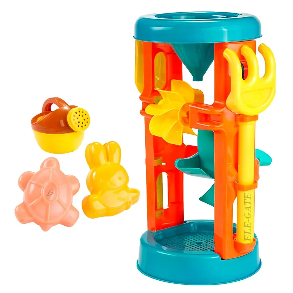 Set de playa con 2 palas, regadera, 2 moldes y torre de rueda para arena / jug.t881