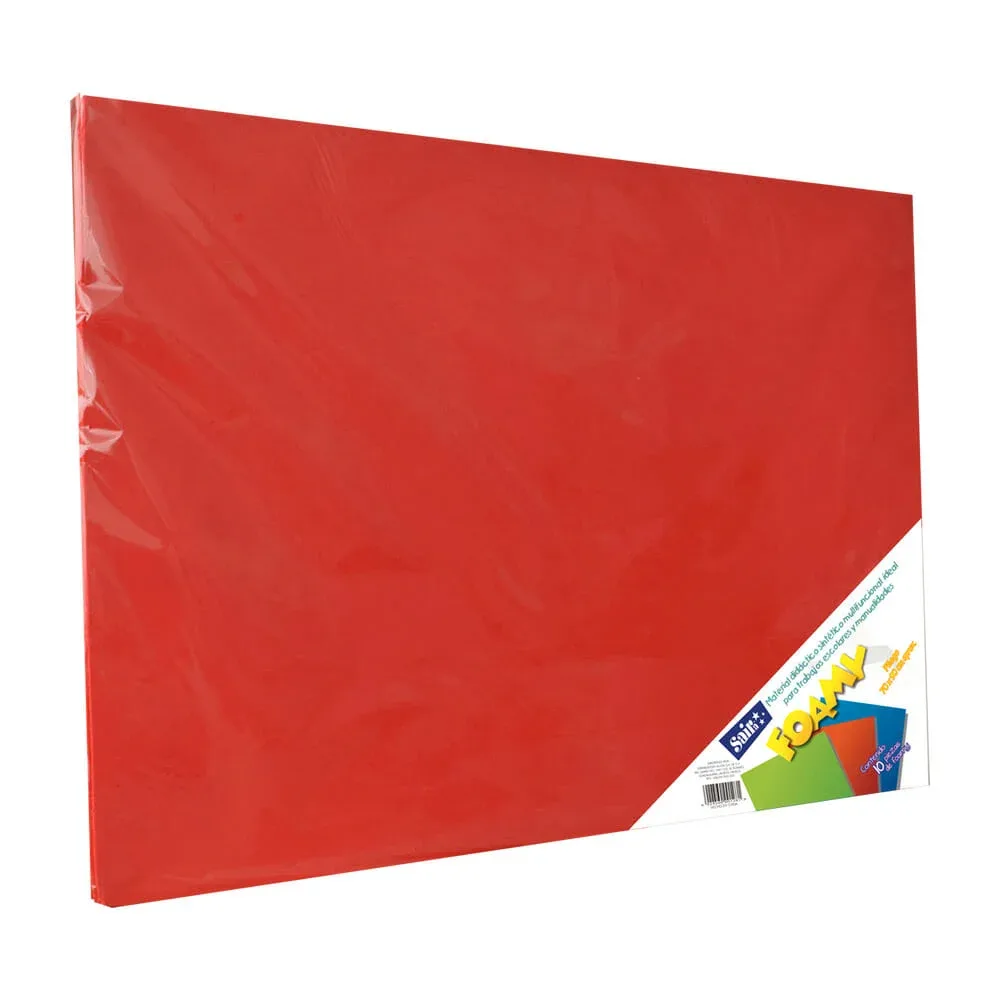 Paquete con 10 hojas de foamy liso color rojo 70x90cm / 055104