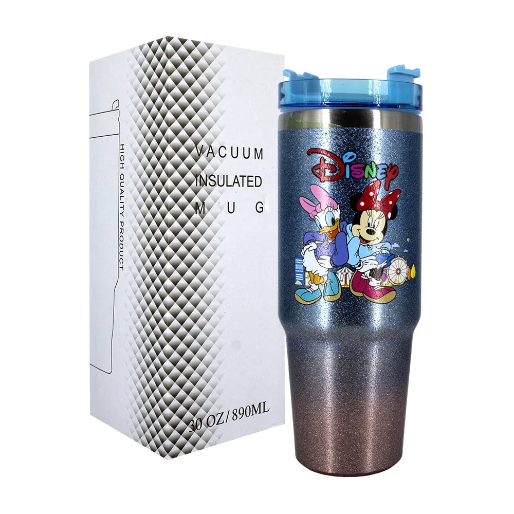 Termo de acero de 890ml con diseño de brillos y personajes animados, variedad de colores / zy-yw0035
