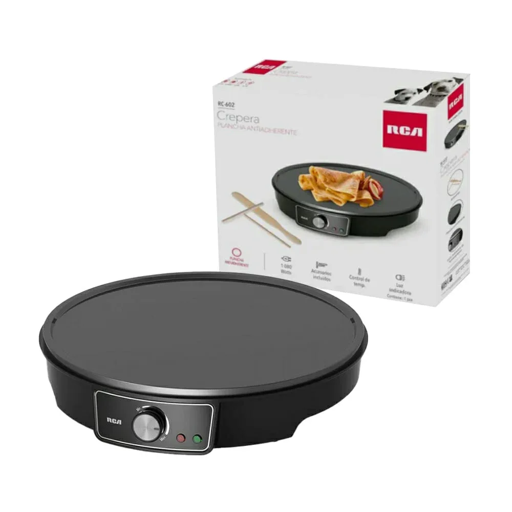 Máquina crepera chica rca con plancha antiadherente + esparcidor y espátula de madera / rc-602