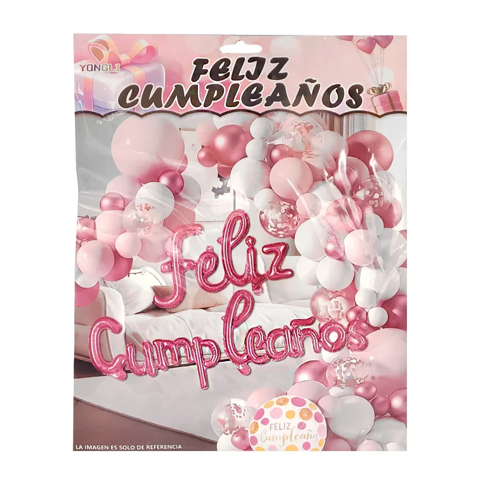 Kit decorativo de 85 pz, en tonos rosas y blanco + globos feliz cumpleaños