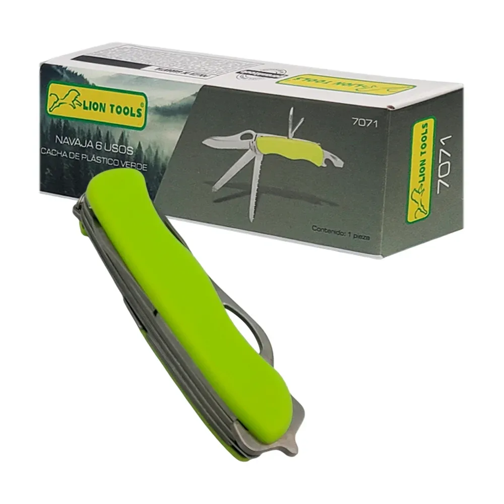 Navaja multiherramienta lion tools con 6 usos y mango de plástico color verde / 7071