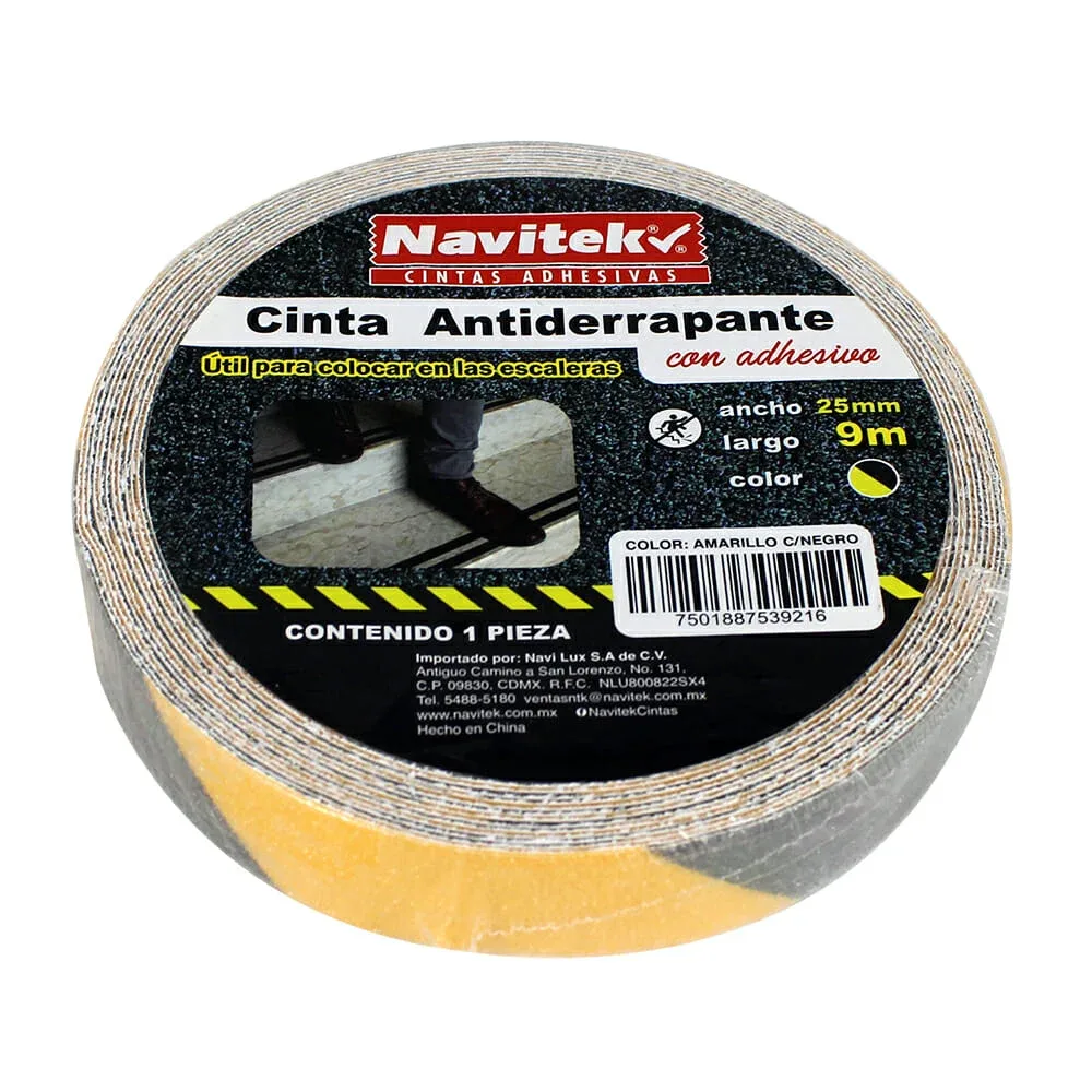 1pza Cinta adhesiva navitek antiderrapante color amarillo negro de 9 metros con ancho de 25mm / 539216