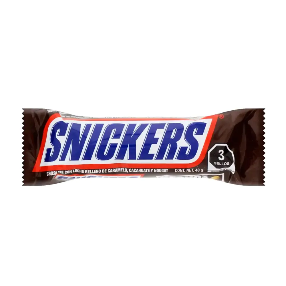 1pz barra de chocolate snickers rellena de caramelo y cacahuate, 48g / 512248