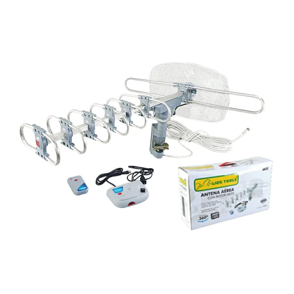 Antena aérea hdtv lion tools con rotor y cable coaxial de 12 metros / 6822