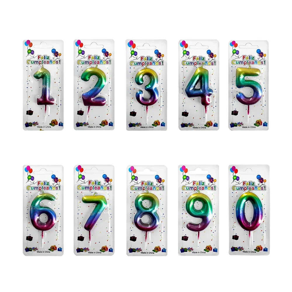 1pz Vela multicolor para cumpleaños de 10cm con diseño de número, variedad