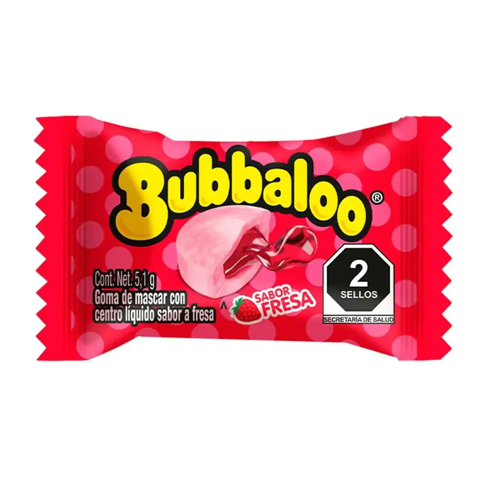 1pz chicle bubbaloo con sabor y relleno de fresa, 5.1g / 3244.b