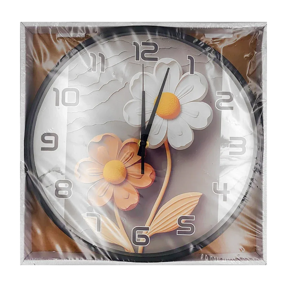 Reloj redondo para pared, con manecillas y diseño de flores, 28cm / 17143