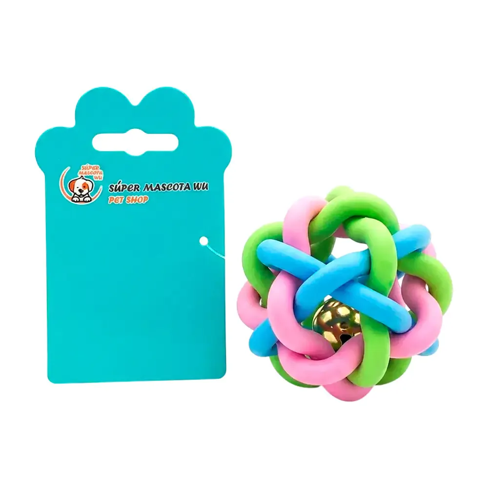 Juguete para mascota tipo pelota de 7cm multicolor con diseño de cuerda entrelazada + cascabel