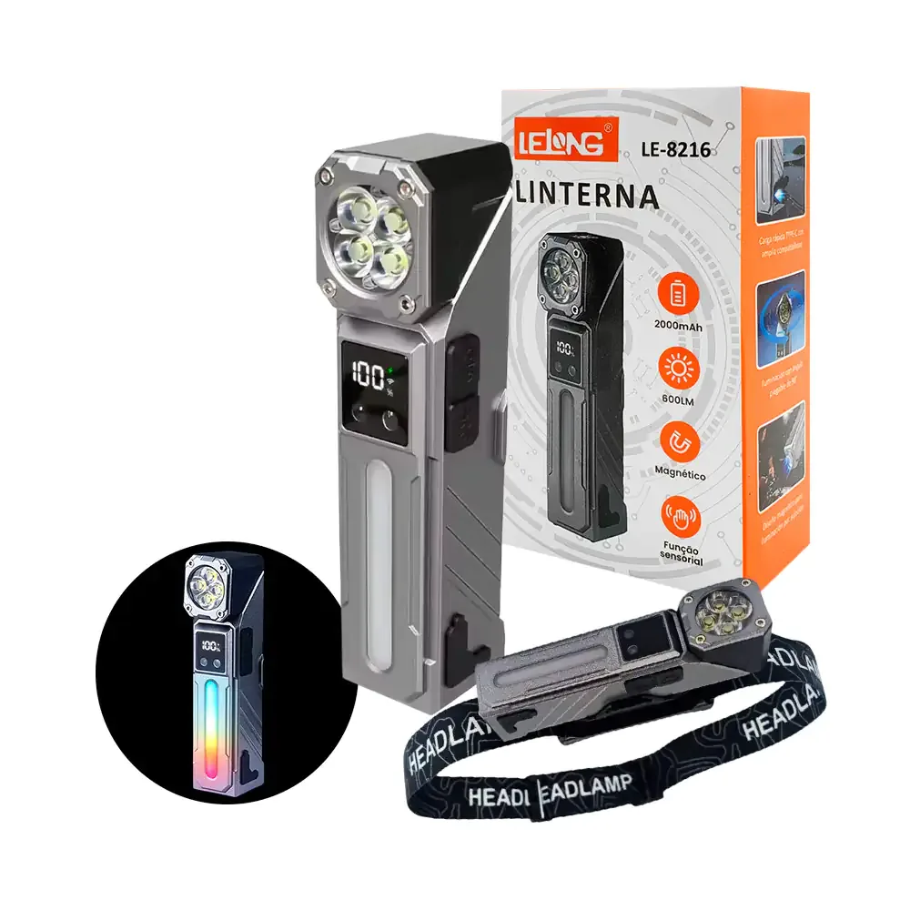 Lámpara tipo linterna recargable con iluminación ajustable y barra de luz rgb