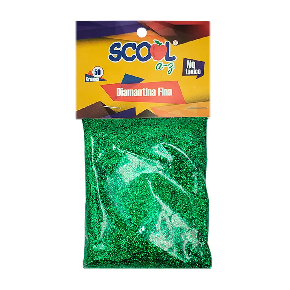 Bolsa de diamantina fina scool de 50g en color verde bandera / 10909