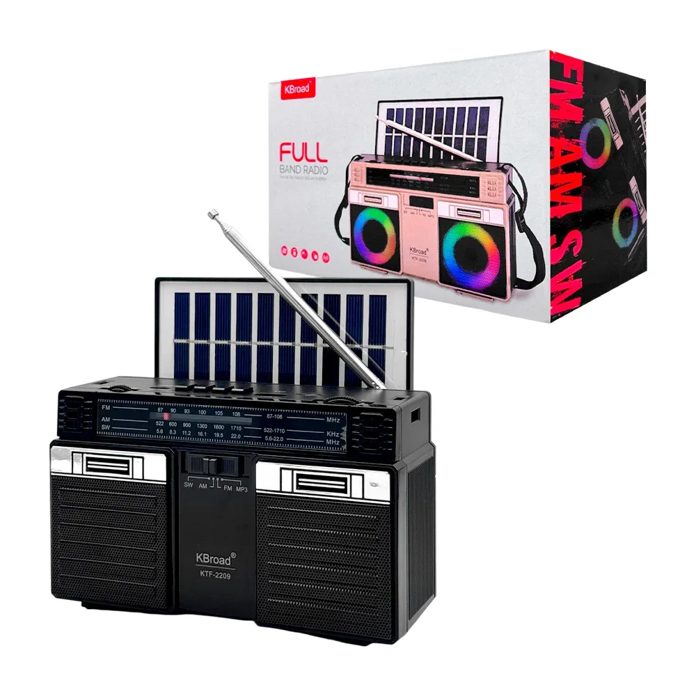Bocina inalámbrica kbroad con panel solar, radio fm-am y puerto usb-tf /ktf-2209