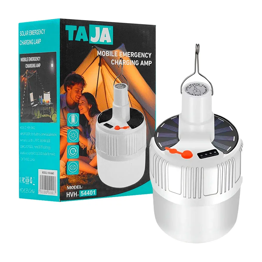 Foco lámpara de emergencia, recargable, panel solar, varios modos de iluminación