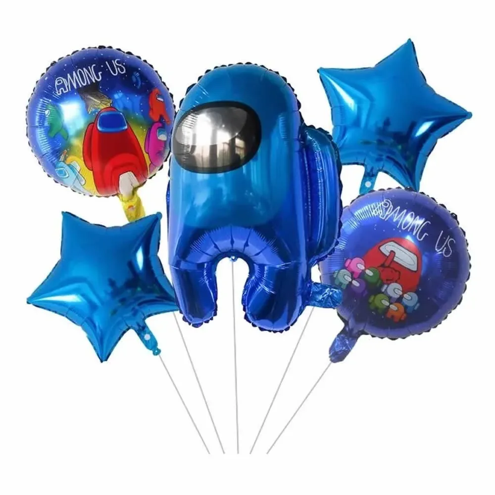 Set de 5 globos con temática de among us, estrella, globo estampado / 929105