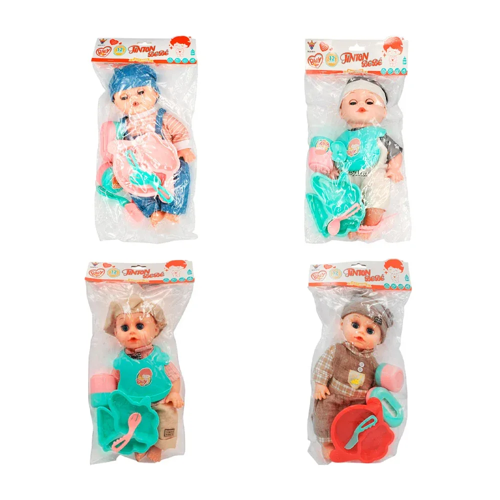 Muñeco bebé con gorro + accesorios para comer, variedad de modelos / bb26-821c