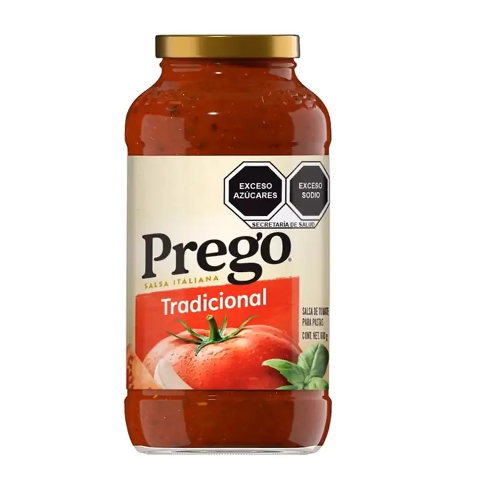 Frasco de vidrio prego con salsa italiana tradicional de tomate para pastas, 680g